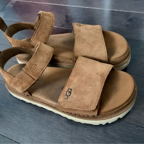 UGG Golden Star Chestnut Suede Adjustable Strap Sandals - Picture 2 of 4